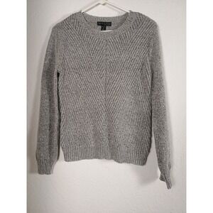 Sienna Sage Women's Petite Small Gray Textured Knit Pullover Sweater Long Sleeve